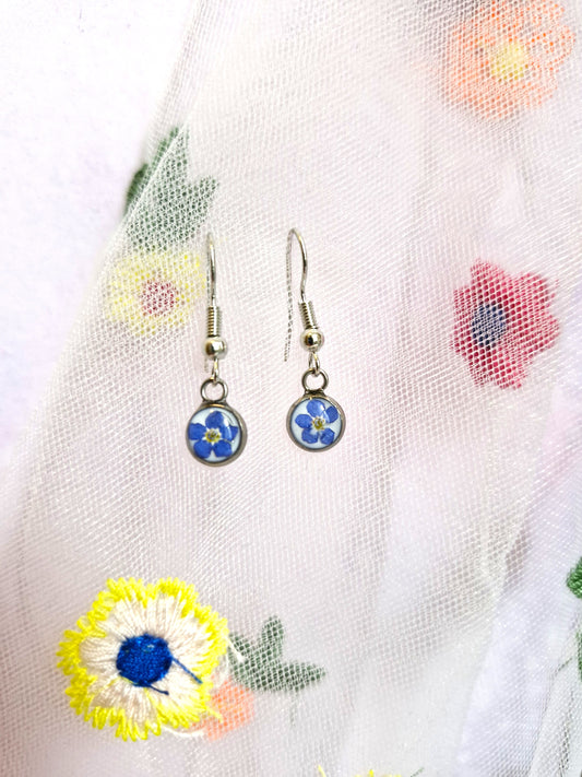 Extra Small Round Forget Me Not Dangle Earrings