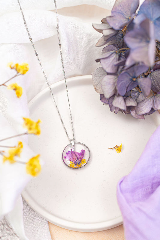 Elderflower and Pink Cornflower Necklace