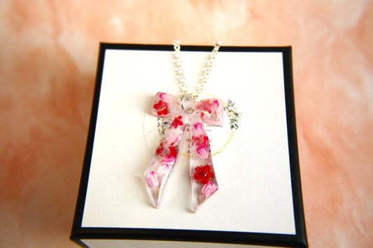 Large Bow Pink Selection Real Dried Flower Necklace