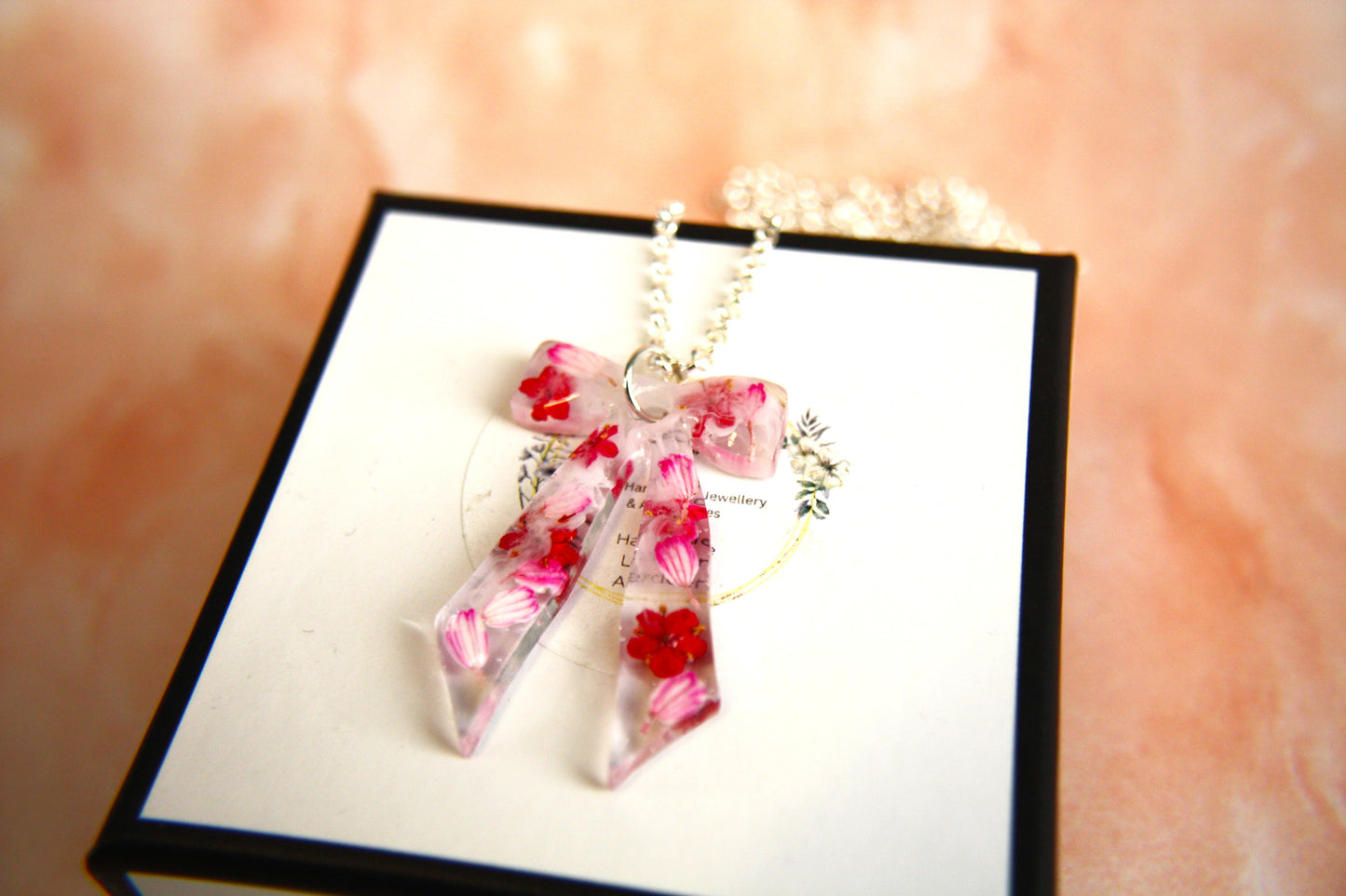 Large Bow Pink Selection Real Dried Flower Necklace
