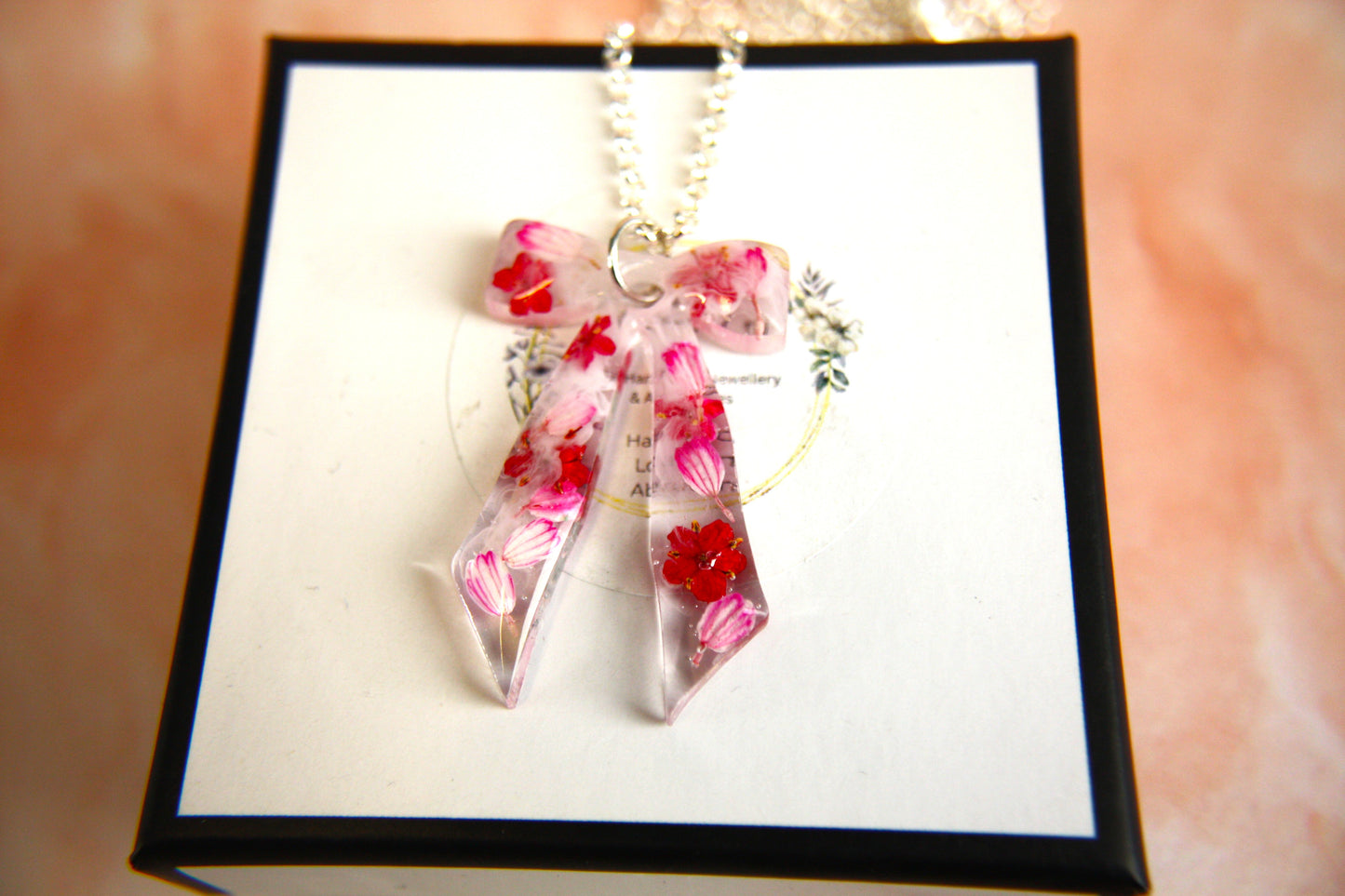 Large Bow Pink Selection Real Dried Flower Necklace