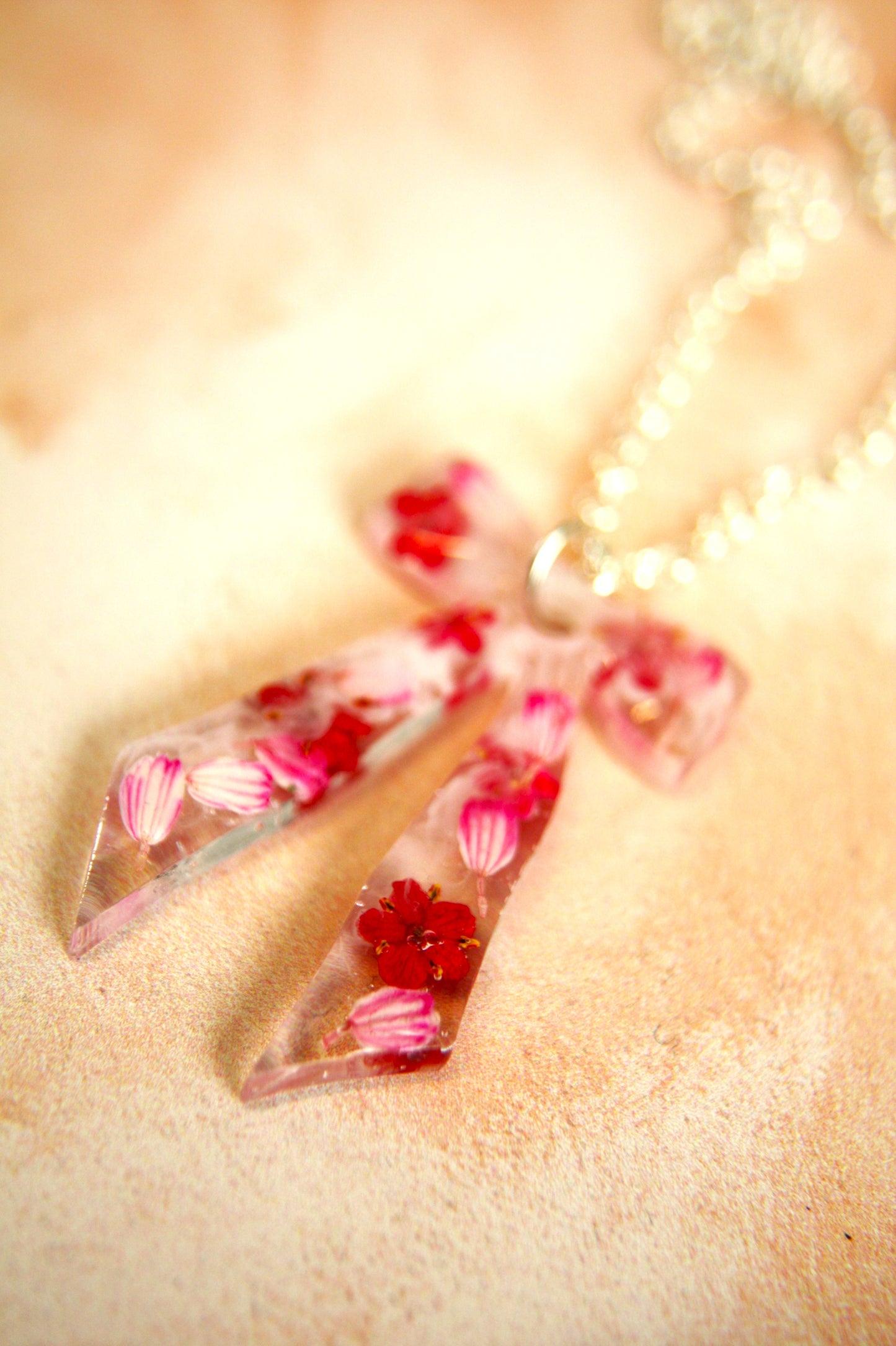 Large Bow Pink Selection Real Dried Flower Necklace