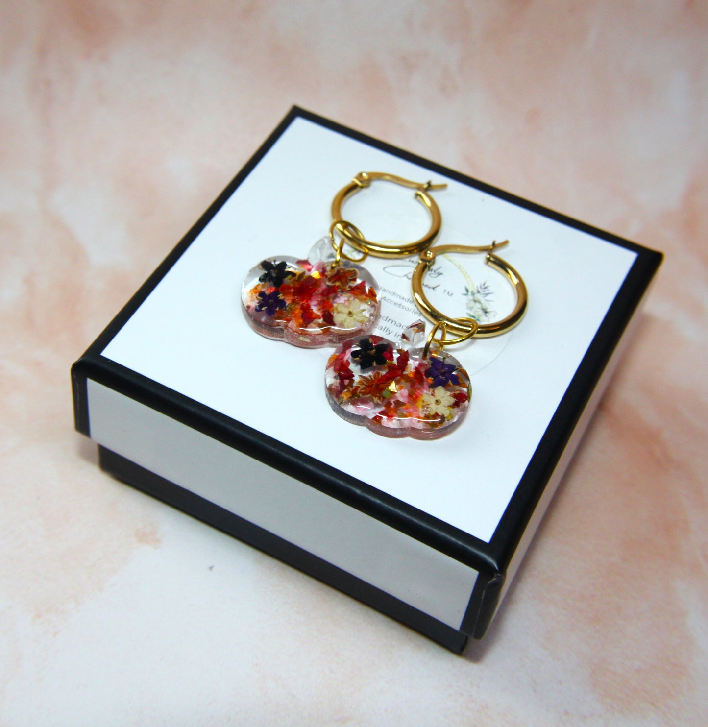 Gold Pumpkin Real Dried Elderflower Dangle Earring