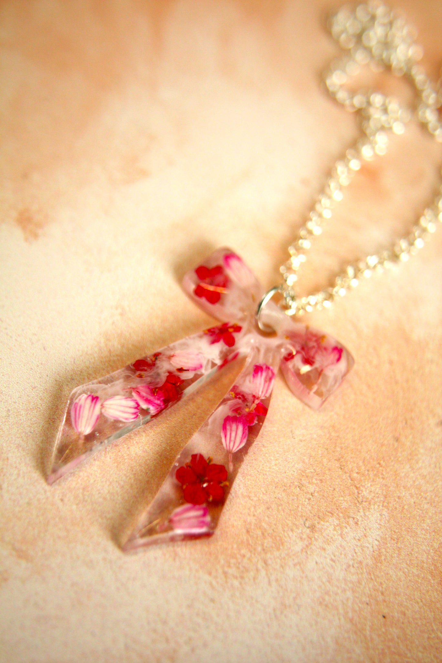 Large Bow Pink Selection Real Dried Flower Necklace
