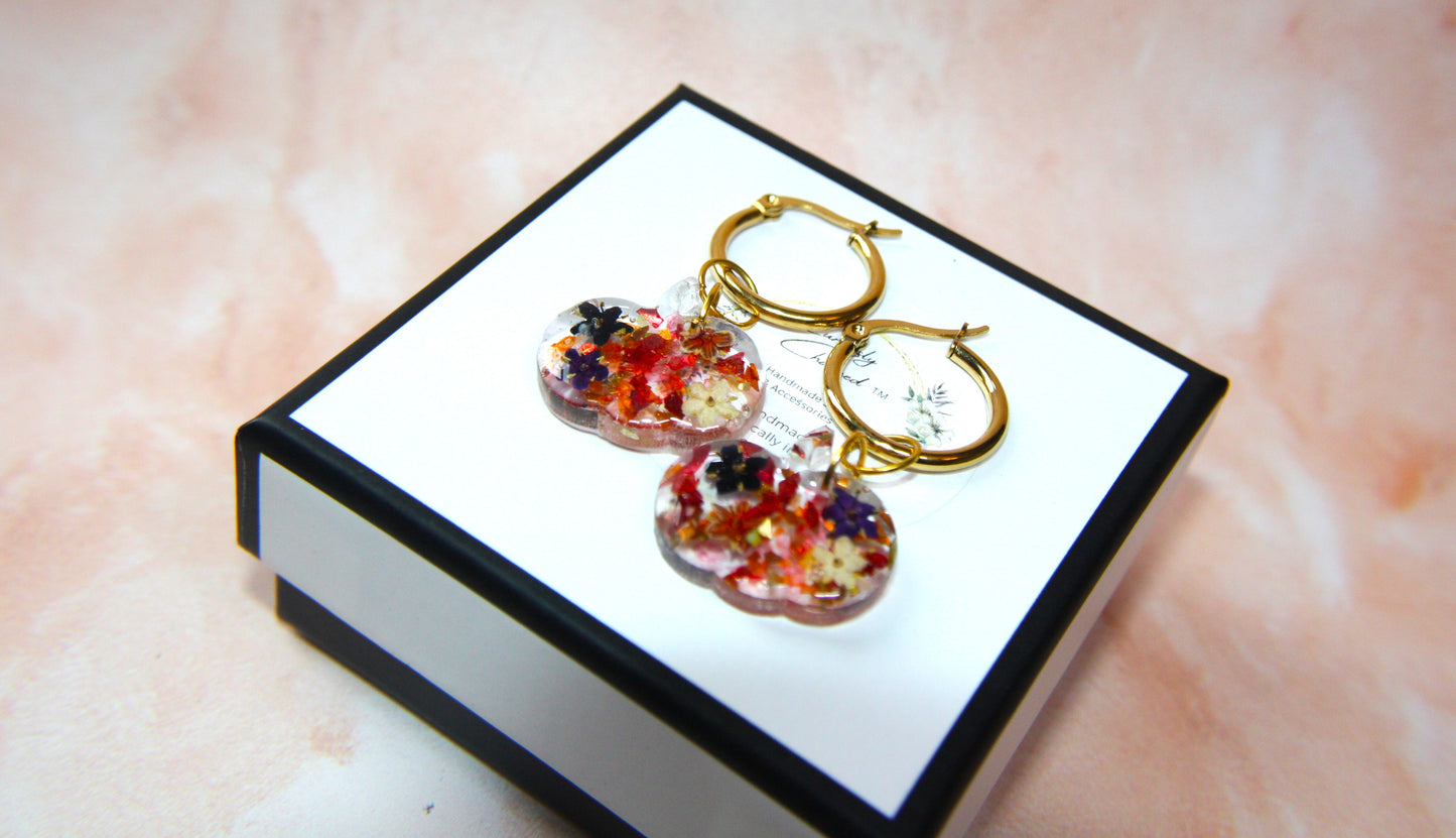 Gold Pumpkin Real Dried Elderflower Dangle Earring