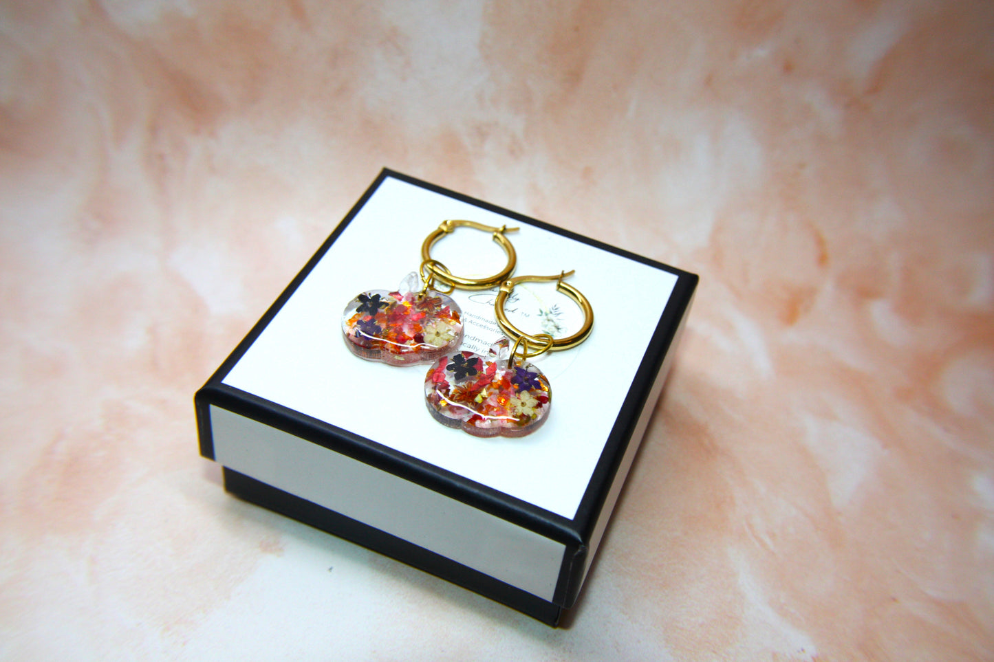 Gold Pumpkin Real Dried Elderflower Dangle Earring