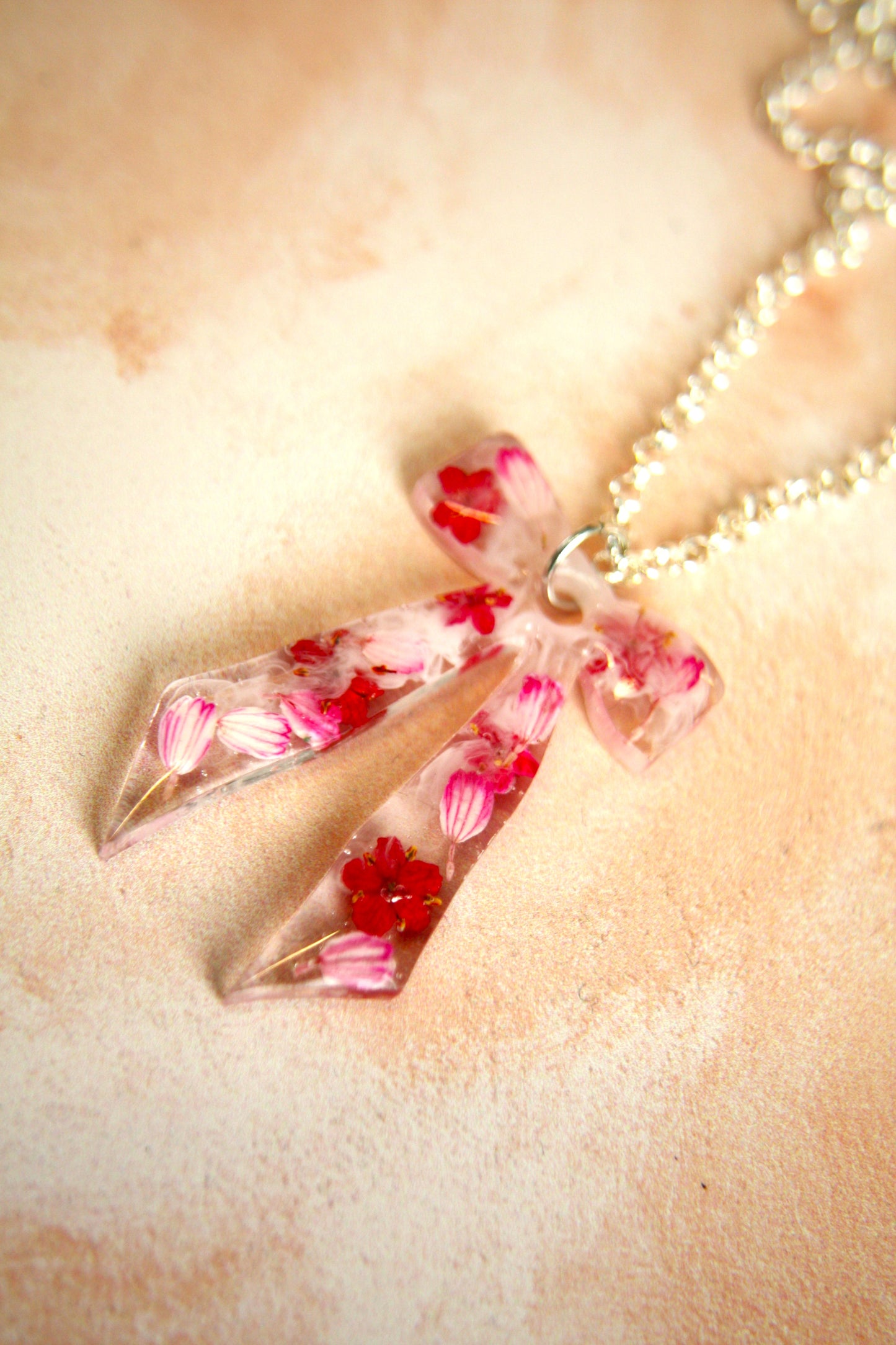 Large Bow Pink Selection Real Dried Flower Necklace