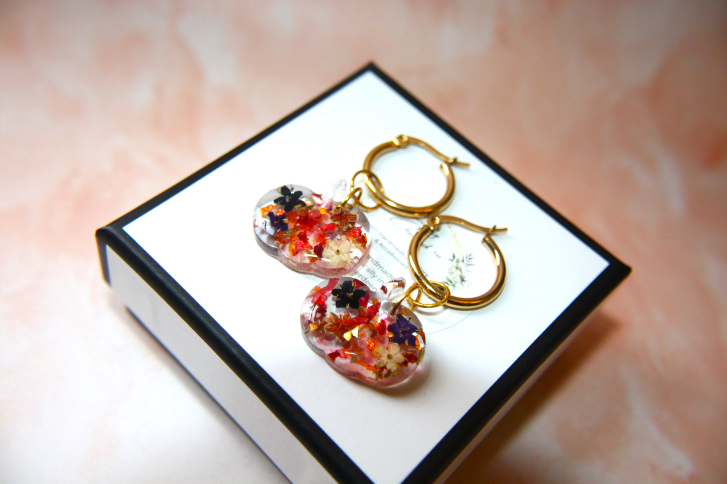 Gold Pumpkin Real Dried Elderflower Dangle Earring