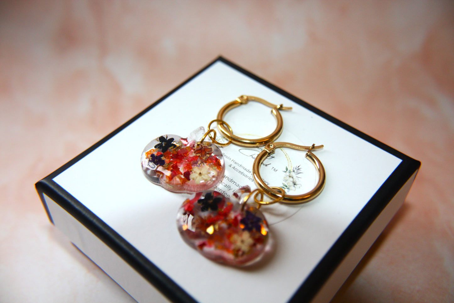 Gold Pumpkin Real Dried Elderflower Dangle Earring