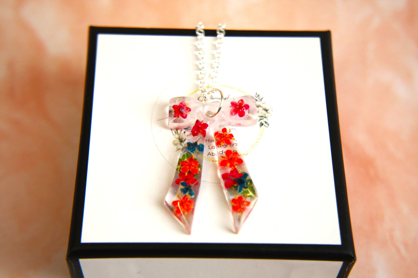 Large Bow Red Selection Real Dried Flower Necklace