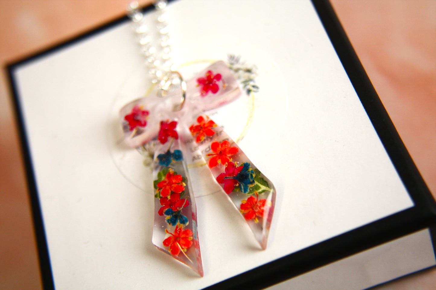 Large Bow Red Selection Real Dried Flower Necklace