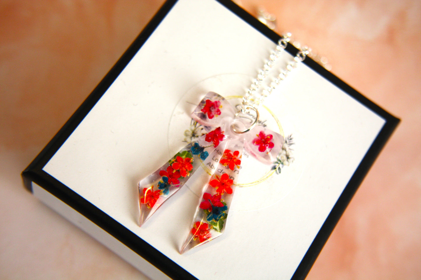 Large Bow Red Selection Real Dried Flower Necklace