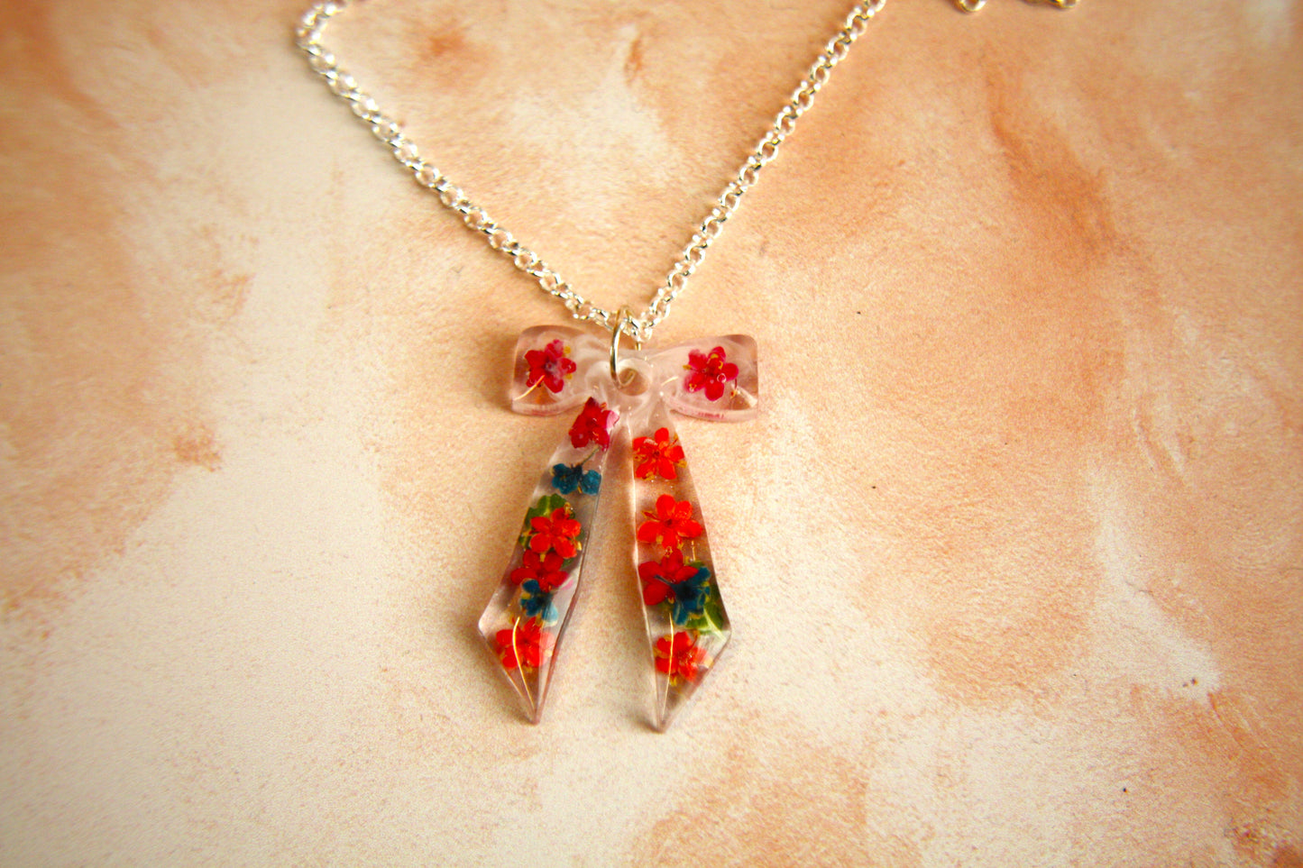 Large Bow Red Selection Real Dried Flower Necklace