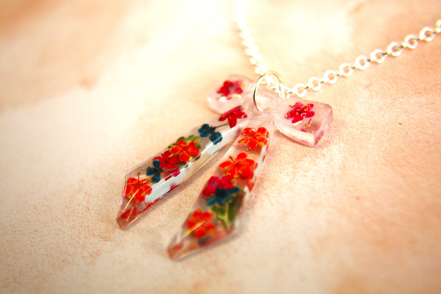 Large Bow Red Selection Real Dried Flower Necklace