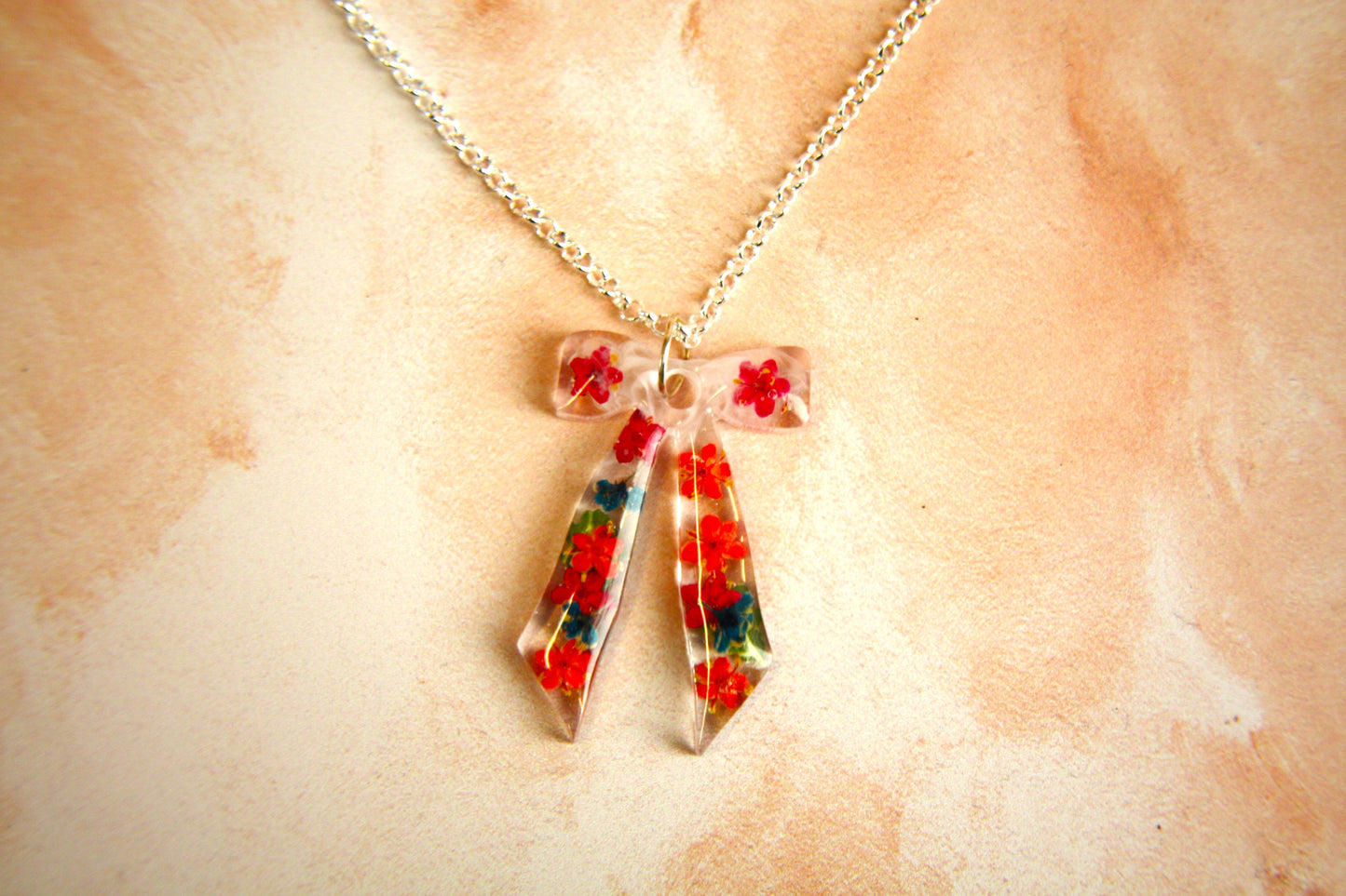 Large Bow Red Selection Real Dried Flower Necklace