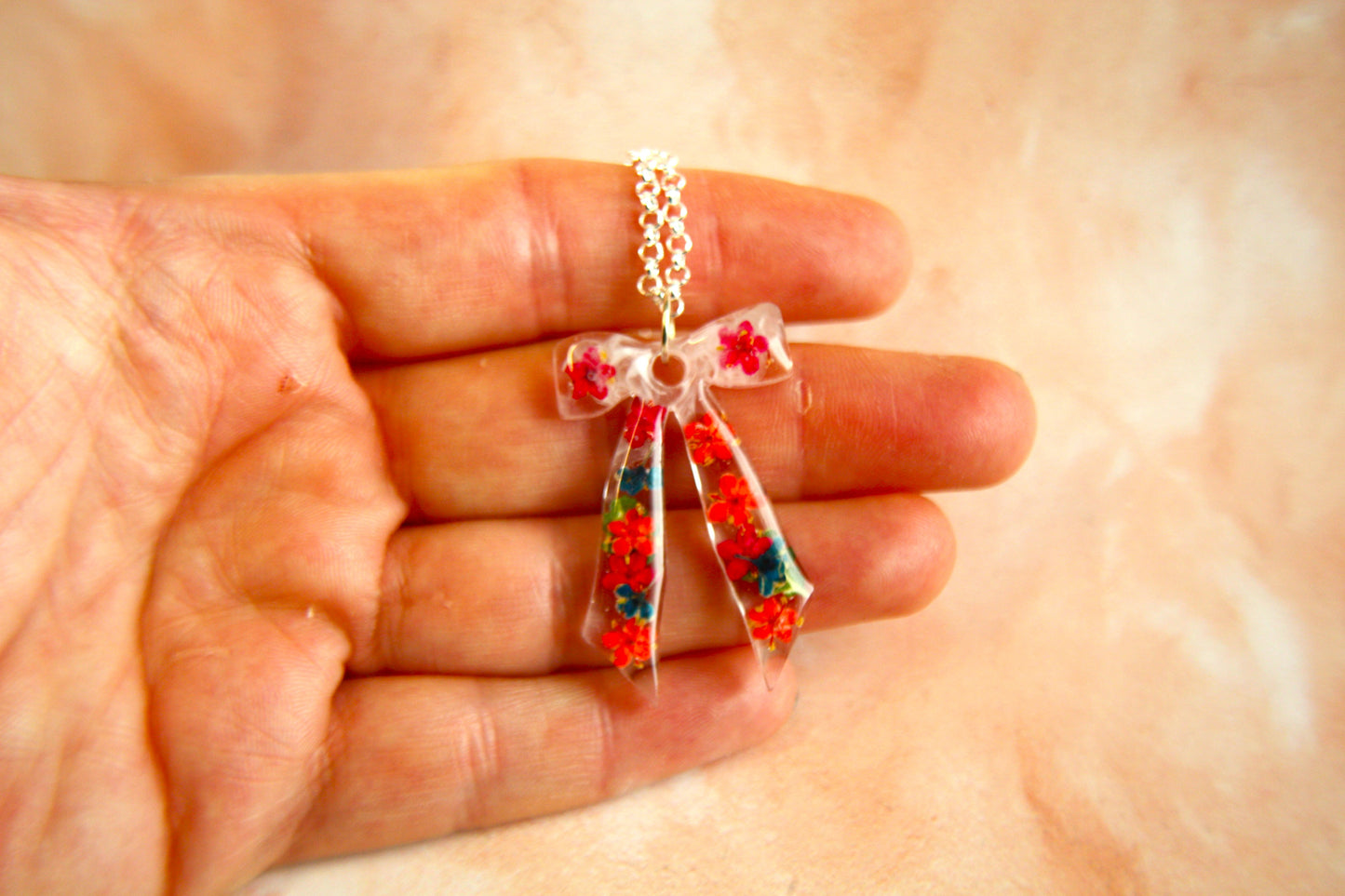 Large Bow Red Selection Real Dried Flower Necklace