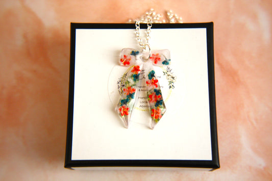 Large Bow Red and Green Selection Real Dried Flower Necklace