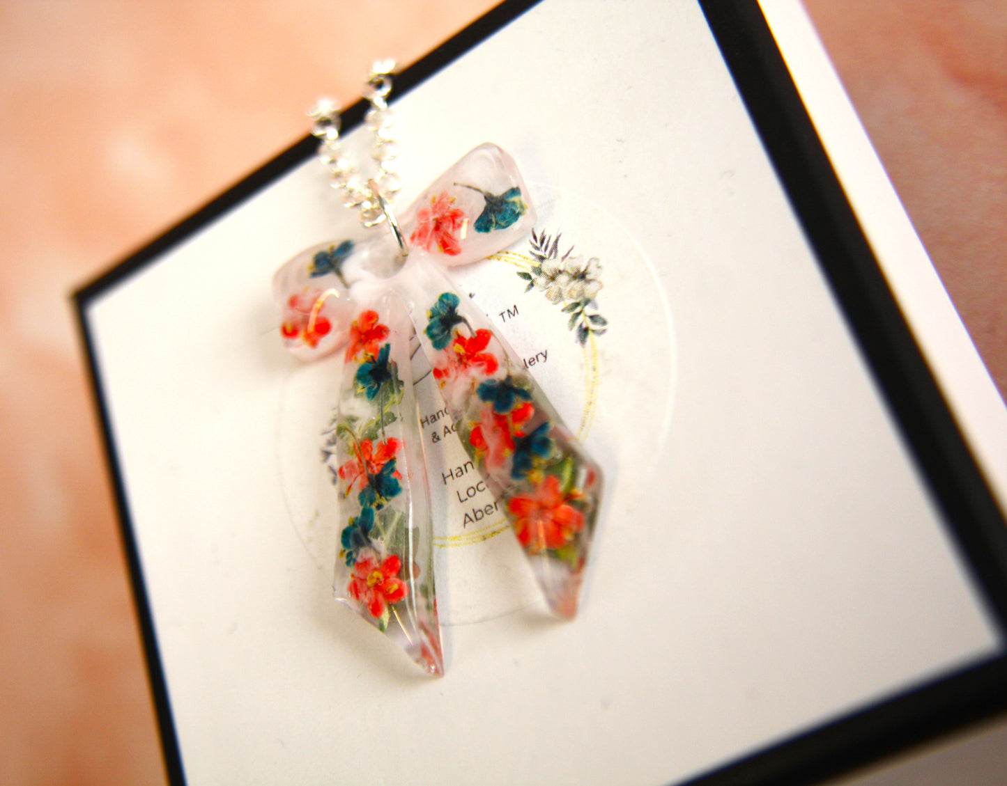 Large Bow Red and Green Selection Real Dried Flower Necklace