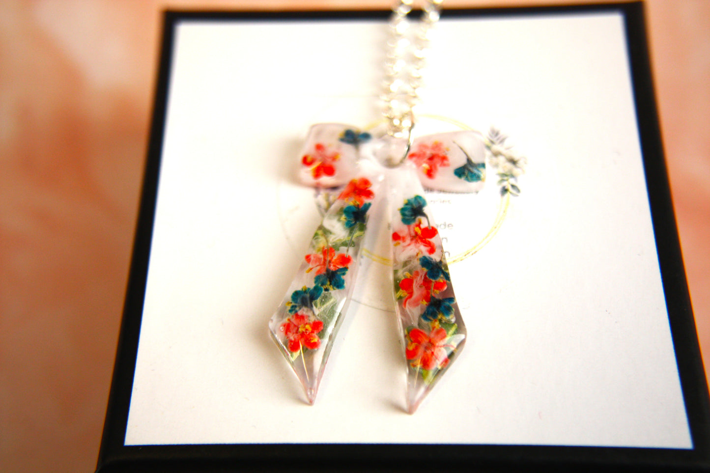 Large Bow Red and Green Selection Real Dried Flower Necklace