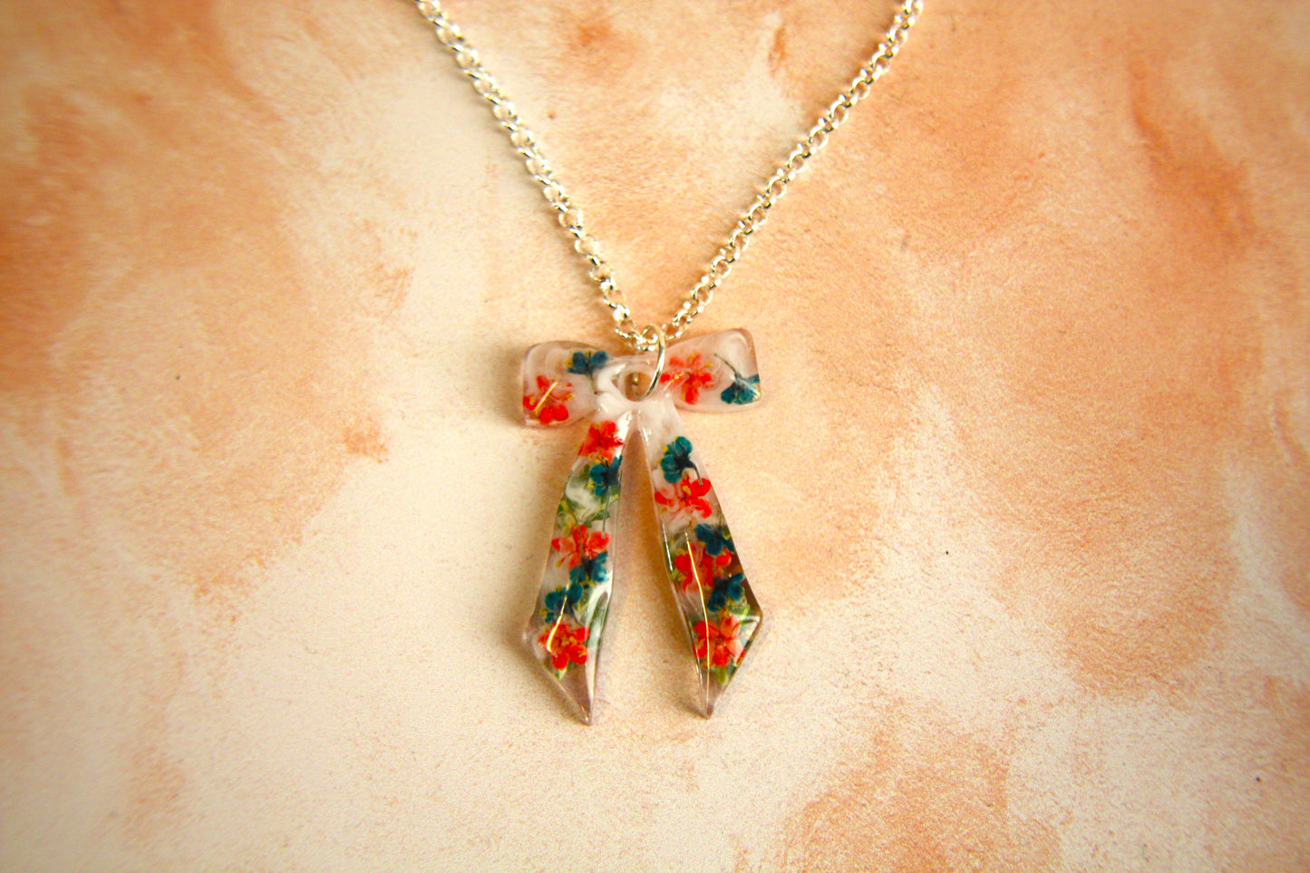 Large Bow Red and Green Selection Real Dried Flower Necklace