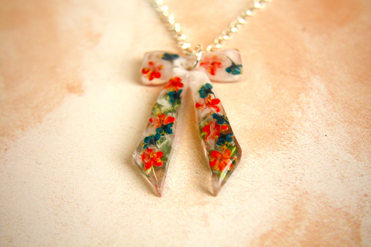 Large Bow Red and Green Selection Real Dried Flower Necklace
