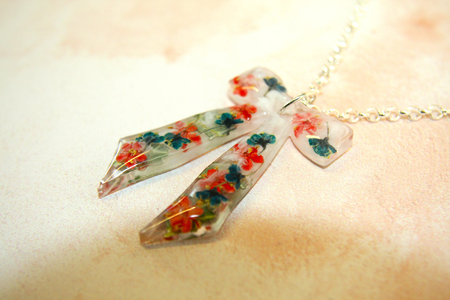 Large Bow Red and Green Selection Real Dried Flower Necklace