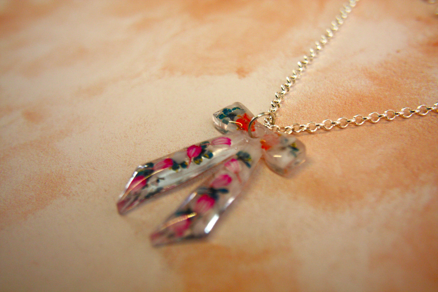Large Bow Pink and Green Tulip Real Dried Flower Necklace