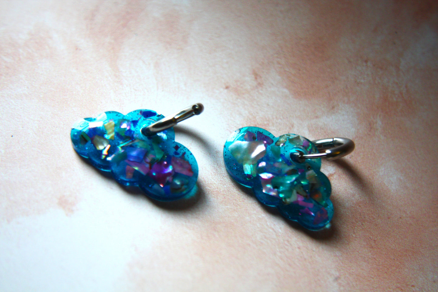 Real Polished Seashell Cloud Light Blue Hoop Dangle Earrings