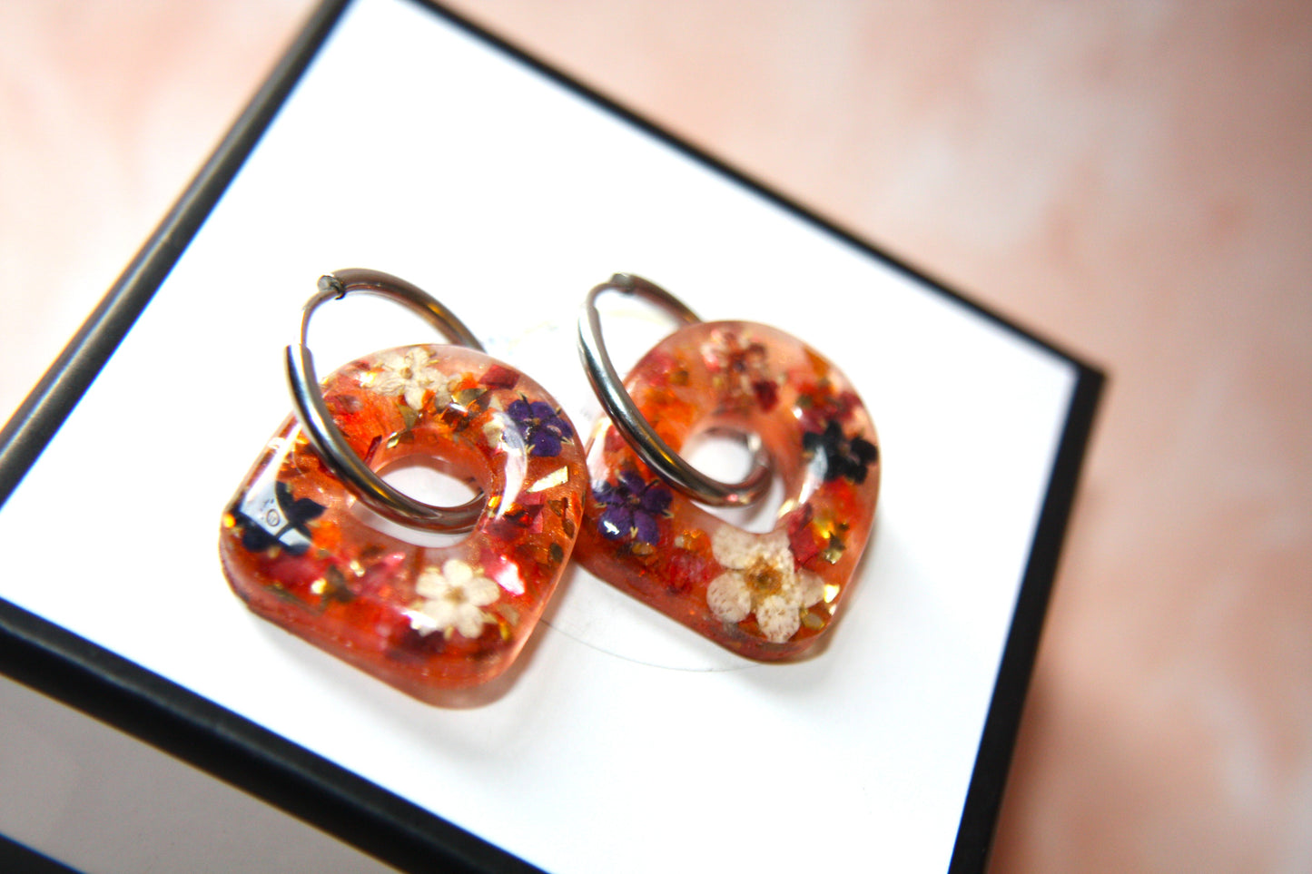 Arch Real Dried Autumnal Elderflower Dangle Hoop Earrings