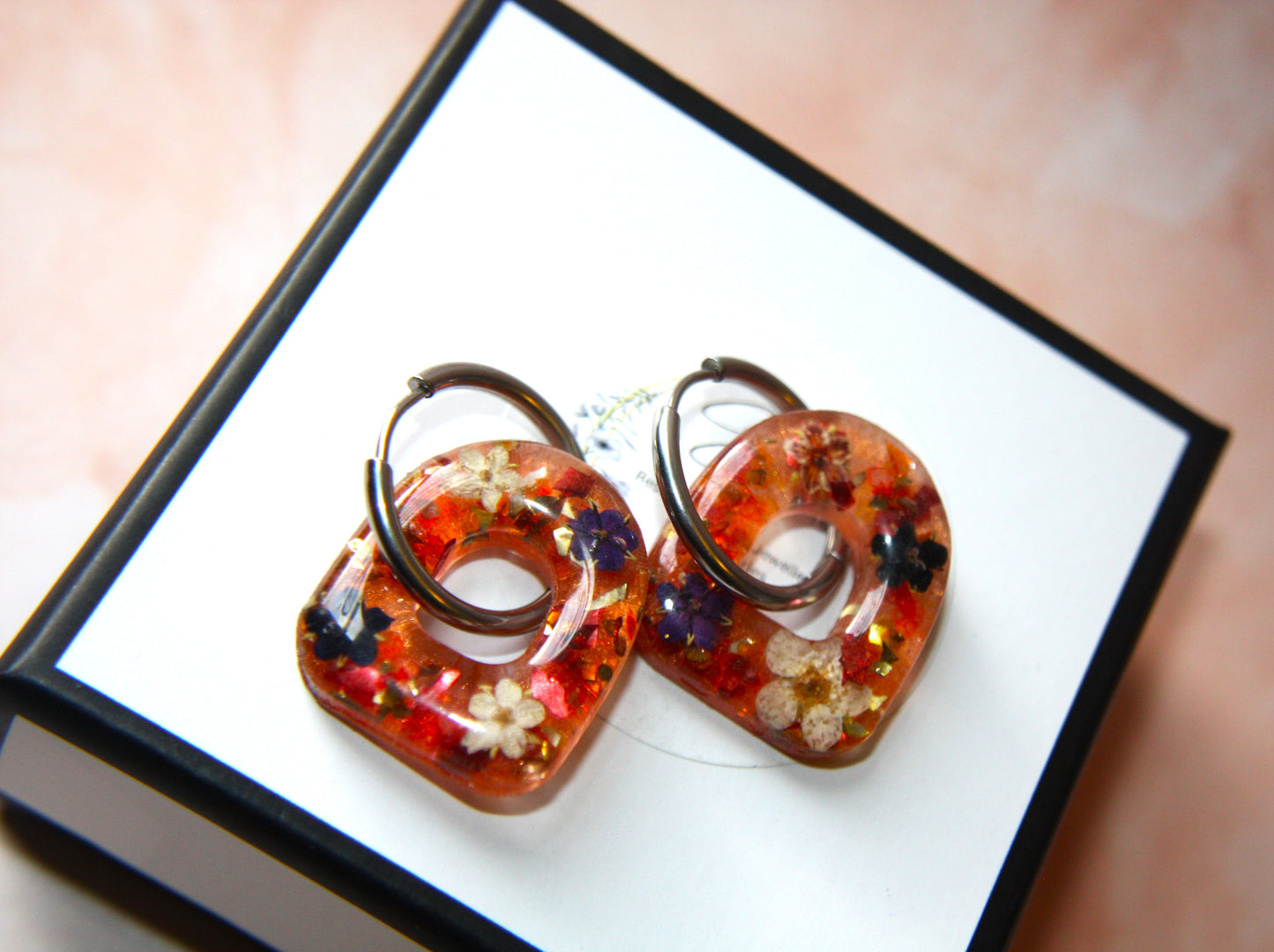 Arch Real Dried Autumnal Elderflower Dangle Hoop Earrings
