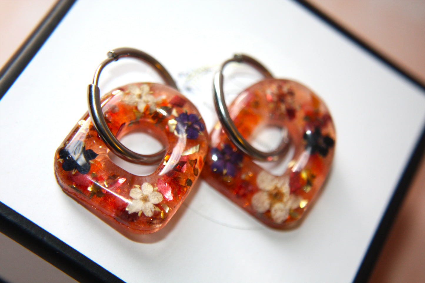 Arch Real Dried Autumnal Elderflower Dangle Hoop Earrings