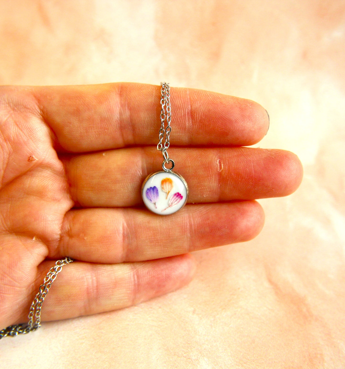 Extra Small Read Dried Miniature Tulip Petal Necklace