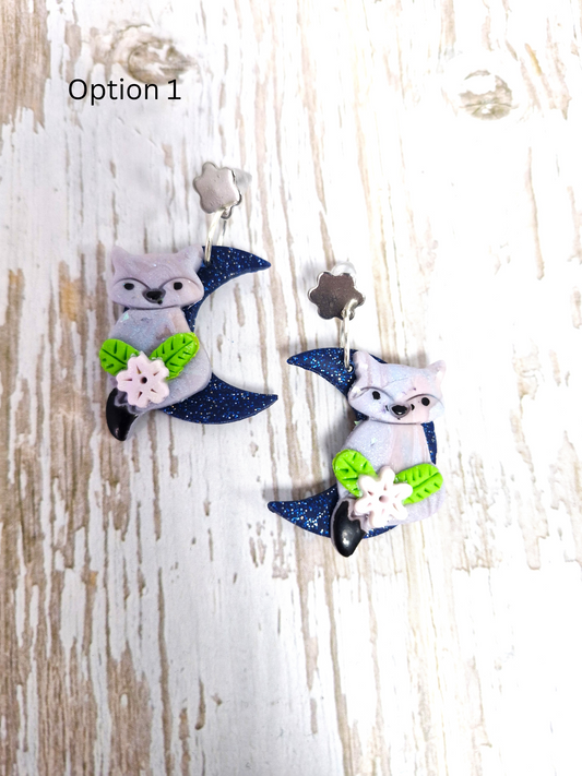 Fox on the Moon Polymer Clay Dangle Earrings