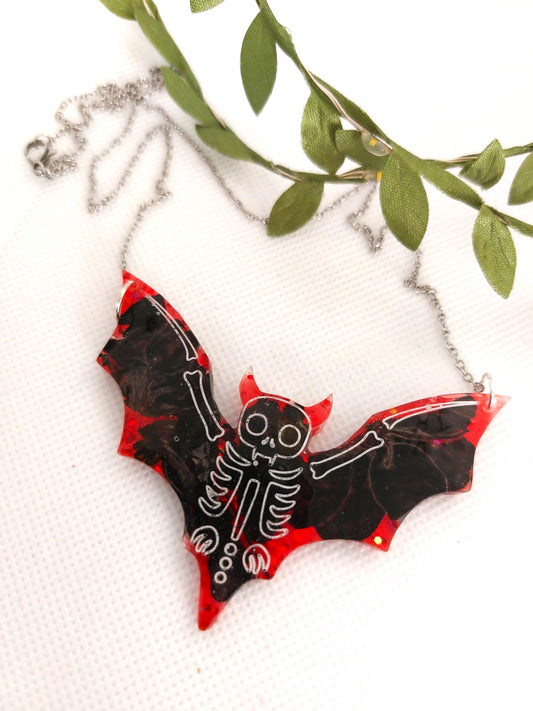Real Dried Flower Large Bat Necklace