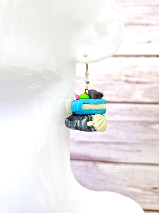 Blue and Black Bookstack Polymer Clay Earrings