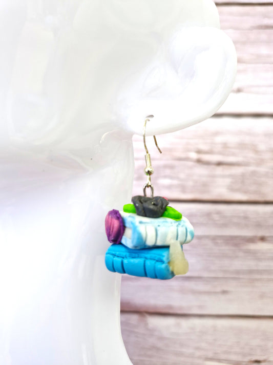 Blue Double Bookstack Polymer Clay Earrings