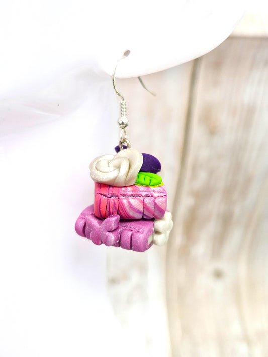 Double Delicate Pink and Lilac Bookstack Rose dangle earrings