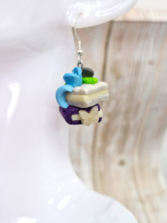 Black and White Double Bookstack Polymer Clay Dangle Earrings
