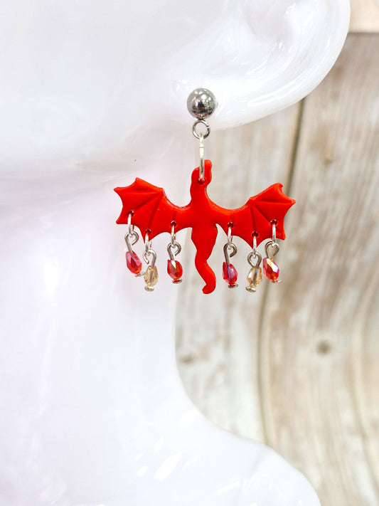 Red Polymer Clay and Crystal Dangle Earrings