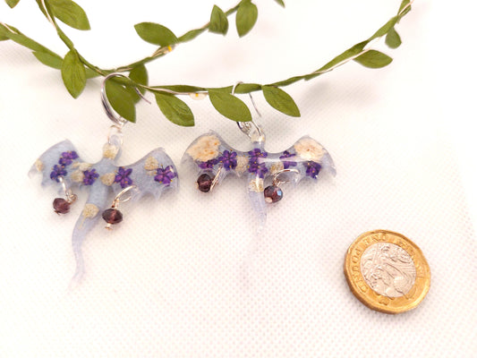 Real Dried Flower Dragon with Crystal Dangle Earrings