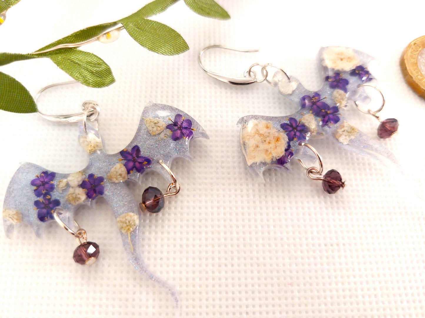 Real Dried Flower Dragon with Crystal Dangle Earrings