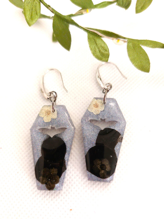 Real Dried Flower Coffin Shaped Dangle Earrings