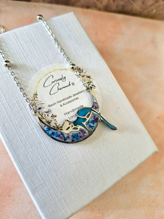 Cat on Moon Floral Necklace