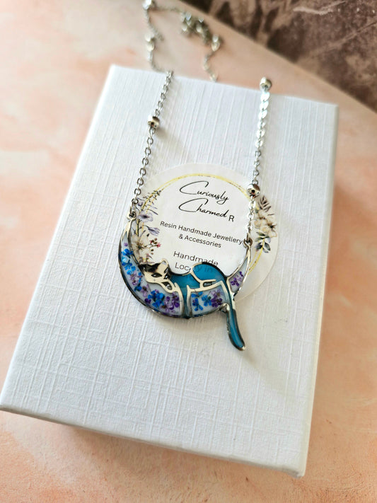 Cat on Moon Floral Necklace